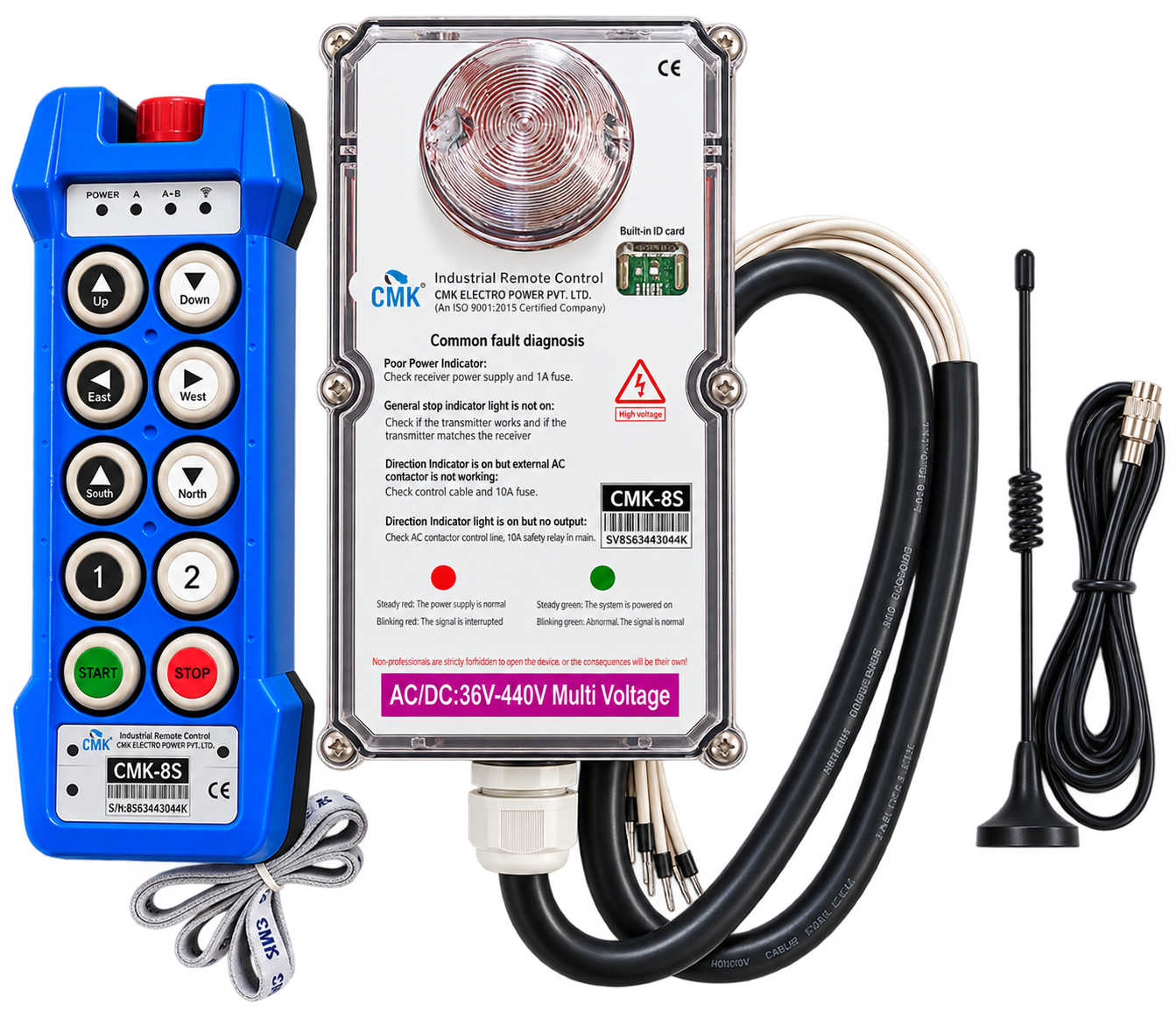 Wireless Radio Remote, 8 Single speed+1 off mushroom+1 on, IP-65, 100 Mtr, AC/DC
